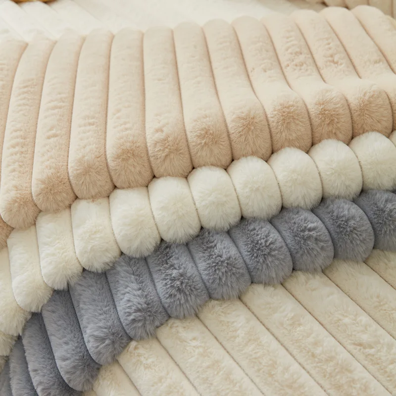 Thickened Rabbit Fur Sofa Cushion Full Wrap Sofa Cover Winter Sofa Pad French Style Dust Proof Cover Home Textile Warm Stripes