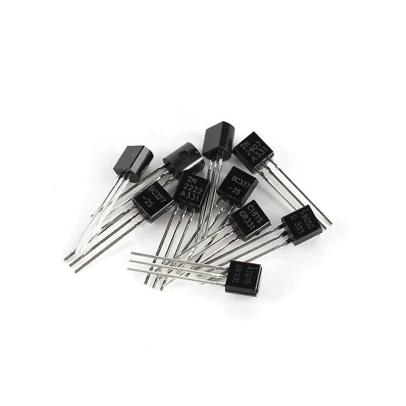 100pcs/set  Assorted Kit of TO-92 Transistors: NPN and PNP, 10 Values: BC337 BC327 2N2222 2N2907 2N3906 S8050 S8550 A1015 C1815