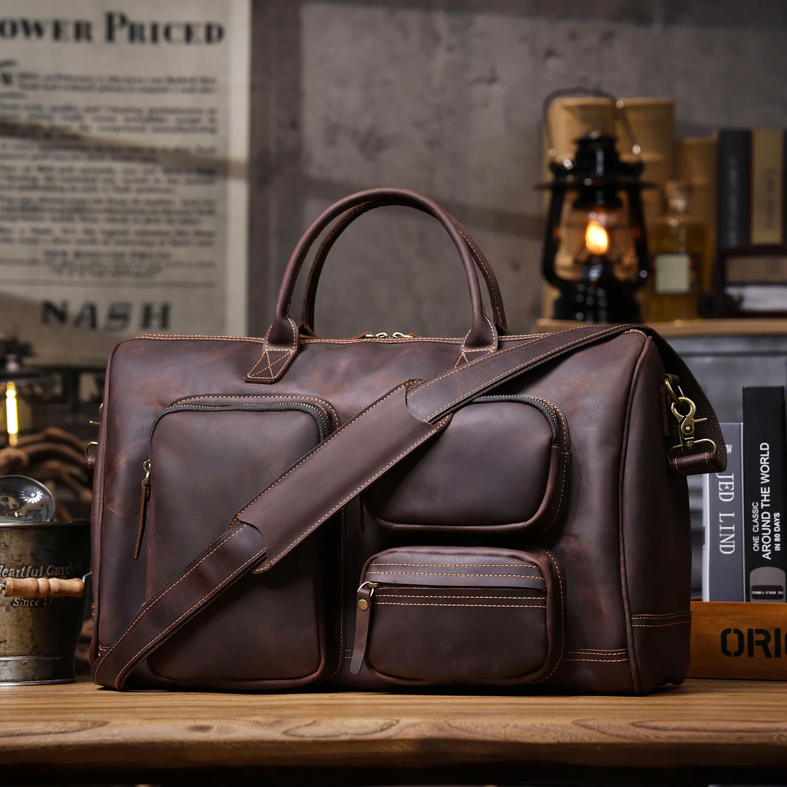 S.WORKER Premium Echtleder Business-Handtasche Vintage Herren Vollnarbenleder-Aktentasche für Geschäftsarbeit 16" Laptop-Tasche – Detail 23