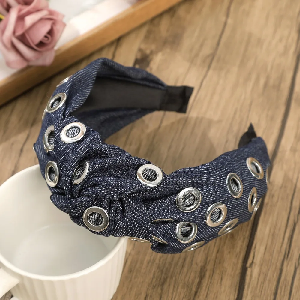 

Hair Accessories Y2K Denim Headband Wide Personalized Punk Hairband Rock Steampunk Hollowed Out Eyelets Headband Women