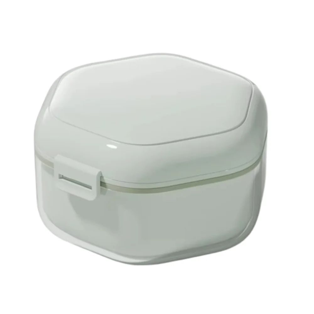 

Invisible Orthodontic Retainer Case Sealed Portable Denture Cleaner Box 2 Layer Denture Cleaning False Teeth Container