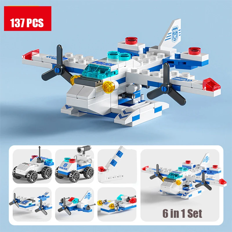 Stad Ambulance Brandweerwagen Vliegtuig Auto Helikopter Drager Diy Assembleren Vliegtuig Model Bouwstenen Kids Speelgoed