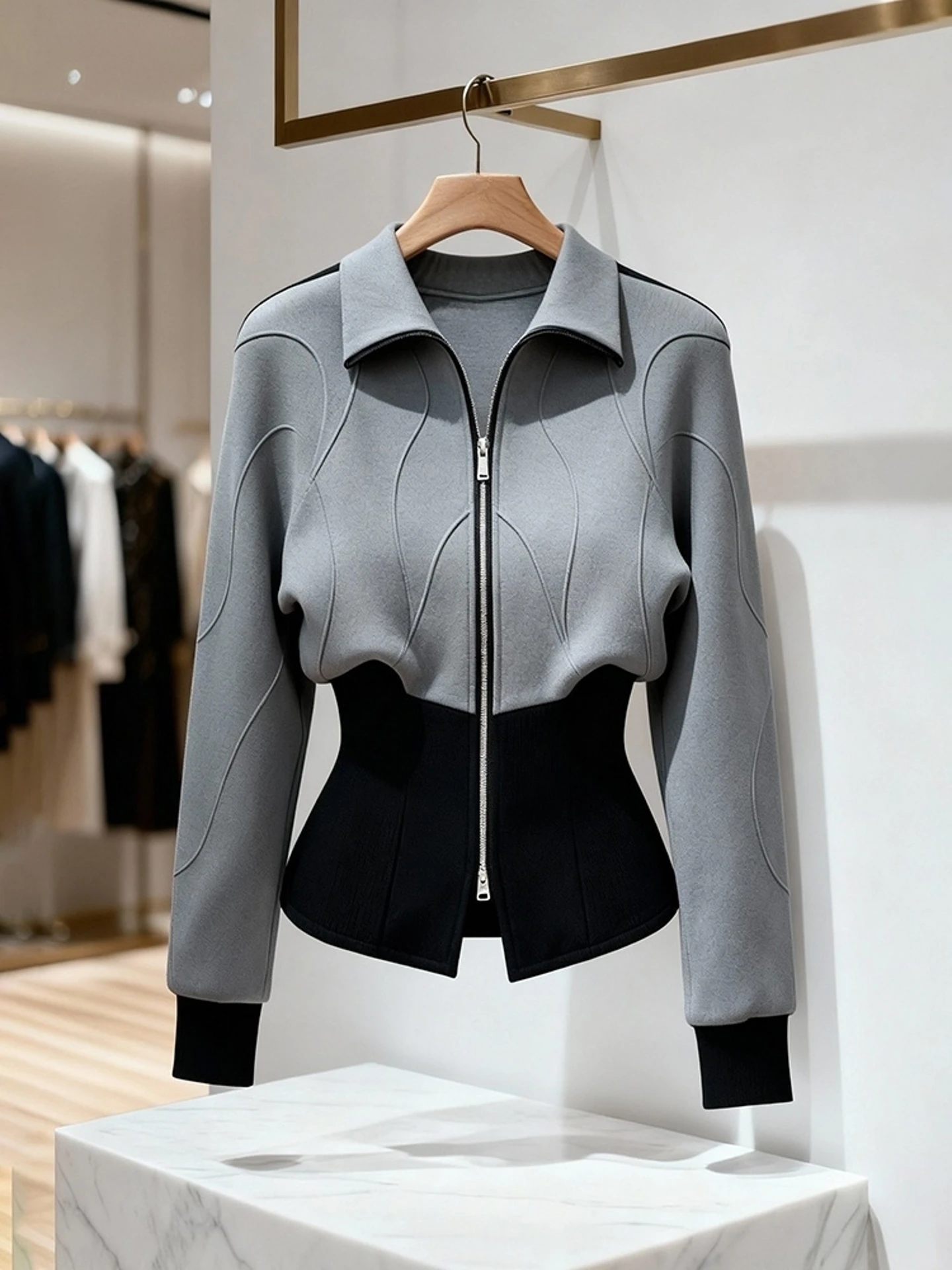 

Женская толстовка на молнии с вставками, модная уникальная верхняя одежда с утягивающим эффектом на талии, весна 2026