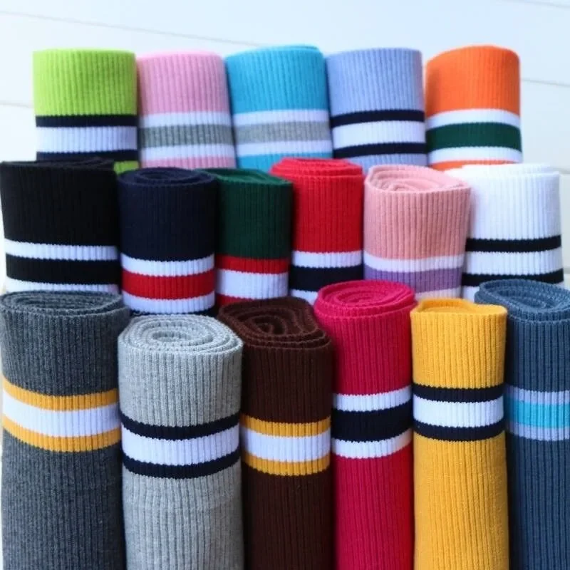 80x15cm Cotton Elastic Knitted Striped Rib Fabric for Sewing Collar Sleeve Cuffs Waistband Leg Rib Clothing DIY Accessories