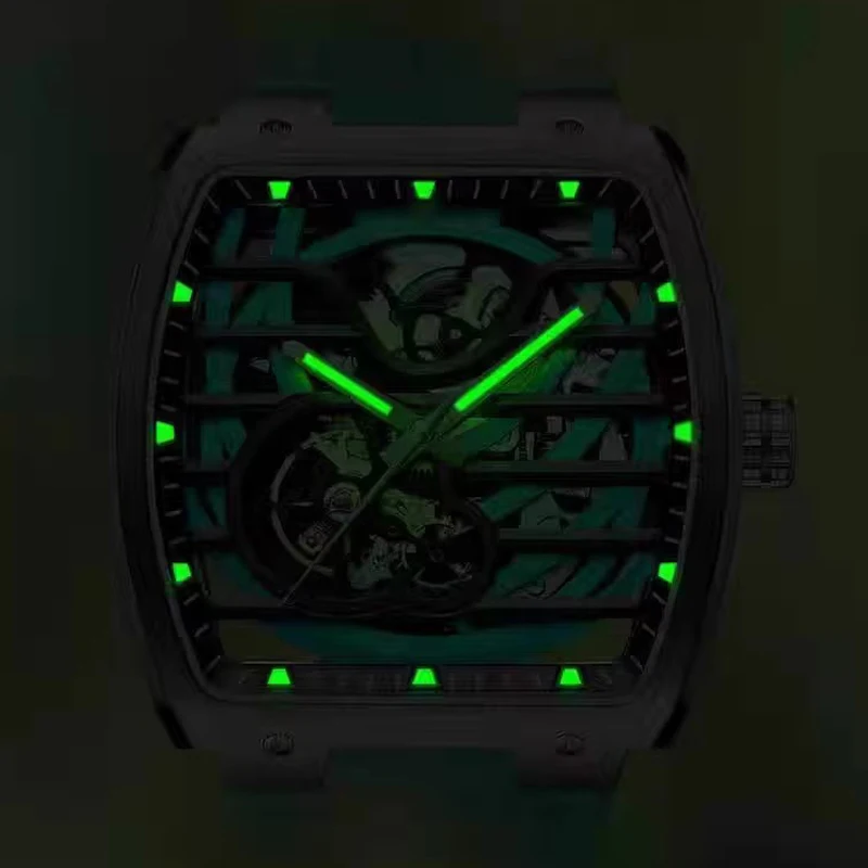 AILANG 2023 Newly Arrived Tonneau Shape Skeleton Silicone Strap Hollow Waterproof Luminous Automatic Tourbillon Mechanical Watch