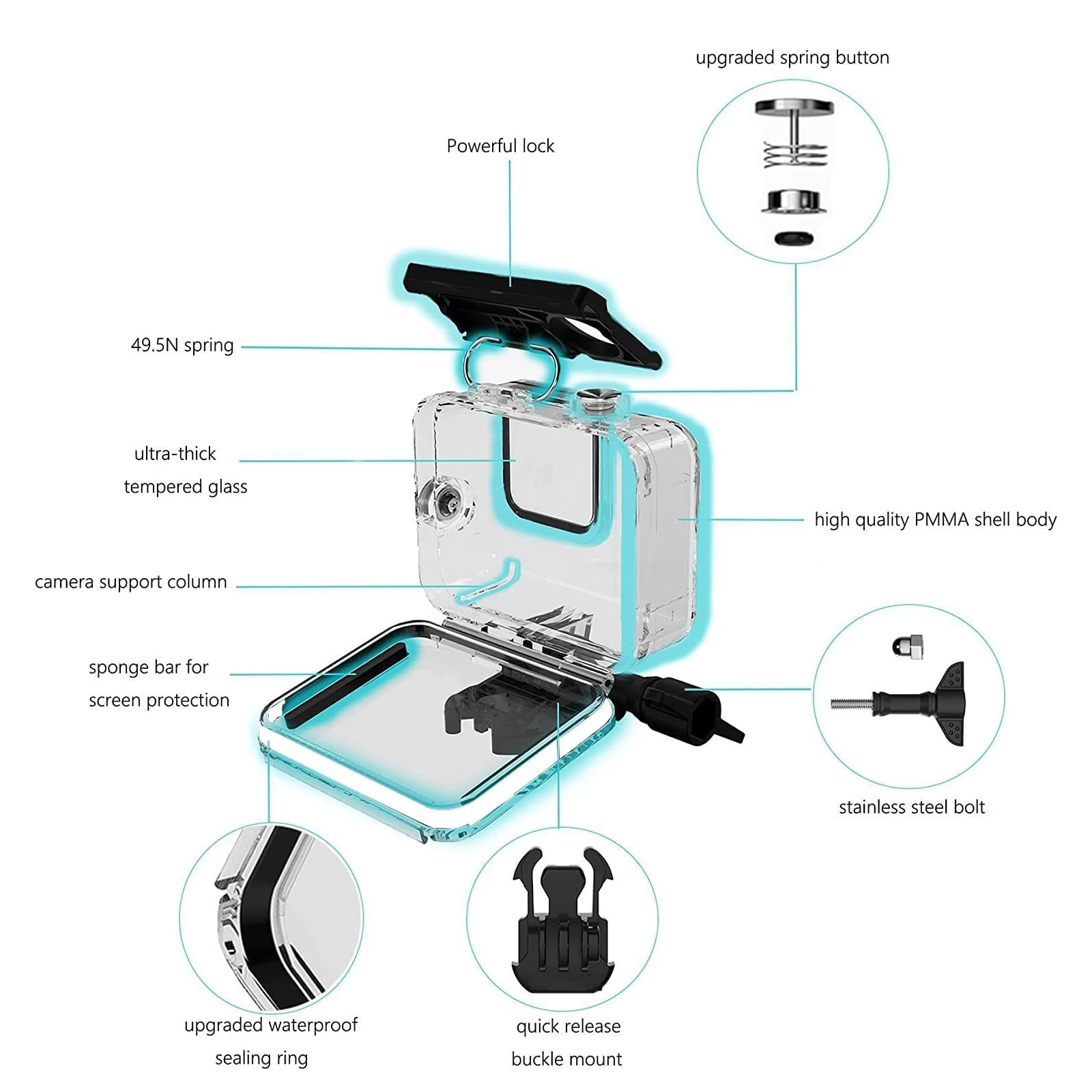 غطاء مقاوم للماء 148FT/45M لهاتف Go Pro Hero 2018/7/6/5 أسود، غطاء حماية للغوص تحت الماء لهاتف Go Pro Hero7 6 5