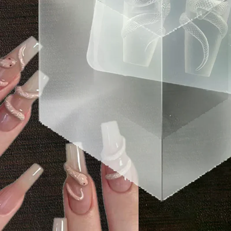 1/3 Pcs 3D Nail Silicone Carving Mold Snake DIY Nail Decoration Art Nail Beauty Charm Silicone Nail Mold Nail Nails P...