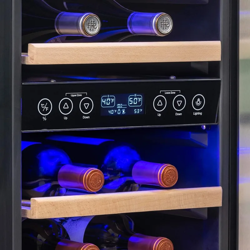 NewAir 15Wine Cooler Refrigerador com capacidade de 29 garrafas Frigorífico de vinho de zona dupla embutido ou independente com faia removível