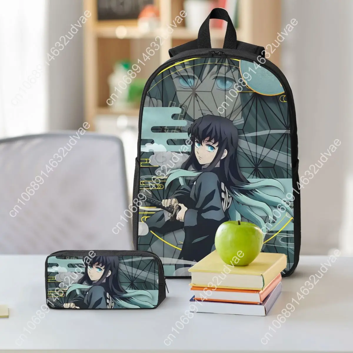 Muichiro Tokito Kimetsu No Yaiba Backpack BookBag School Bag Computer Shoulder Bags 3ps Insulated Lunch Bag Pencil Case