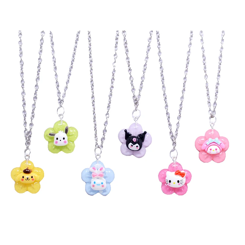 Cute Flower shape Sanrio Student Necklace Kuromi Cinnamoroll Jewelry Chain Pendant My Melody Accessories Girls Party Gift