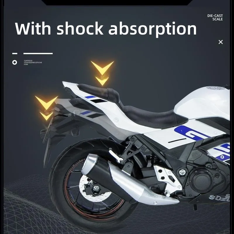 1/12 Suzuki GSX-250R Toy Motorcycle Miniature Model 1:12 Off-Road Motorbike Racing Sound & Light Diecast Collection Gift Boy