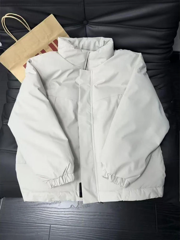 

Мужская повседневная зимняя куртка цвета хаки с воротником-стойкой, утепленная, теплая, в американском стиле, для пар, на хлопковой подкладке