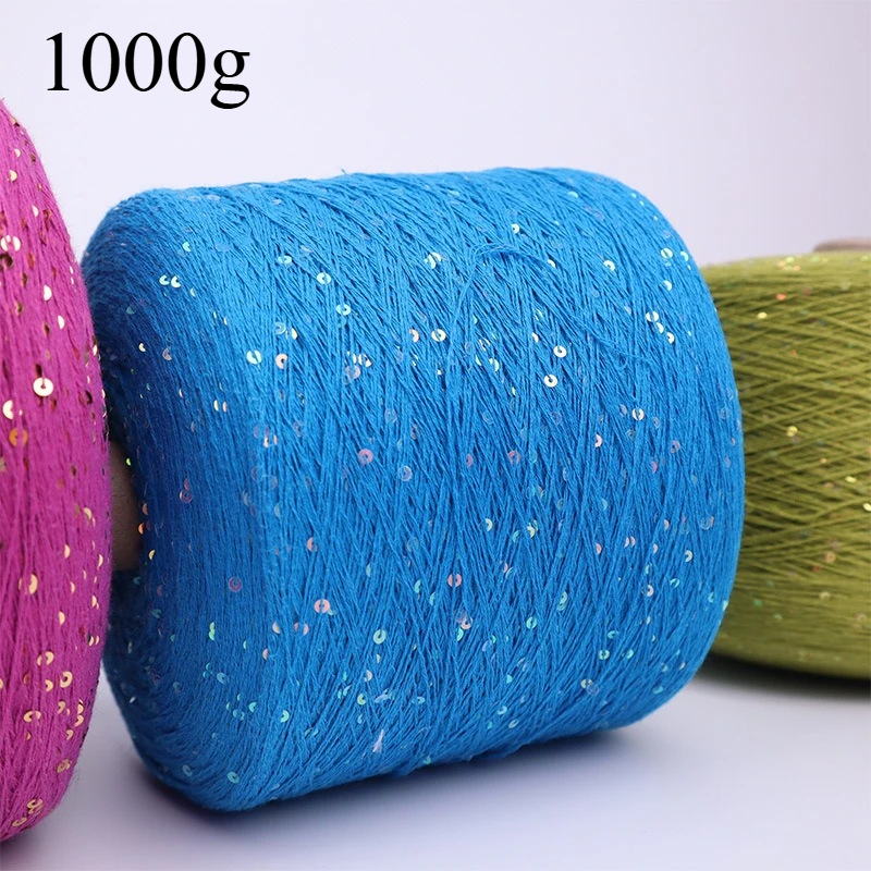 

1k Versatile Pure Cotton Sequin Yarn, 3mm Bead Yarn, DIY Shawl Sweater Fashion Bag Crochet Thread,Christmas Gift Material Thread