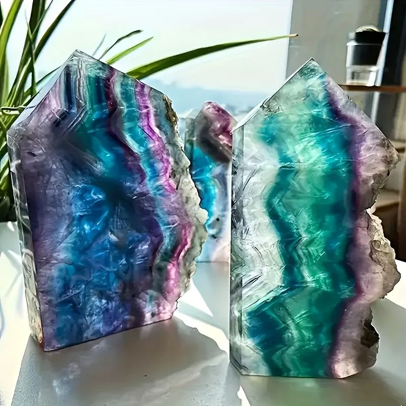 1pc Rainbow Fluorite Crystal Tower - Bohemian Style Natural Multicolor Crystal with Vibrant Purple, Green, Yellow, Orange view 2