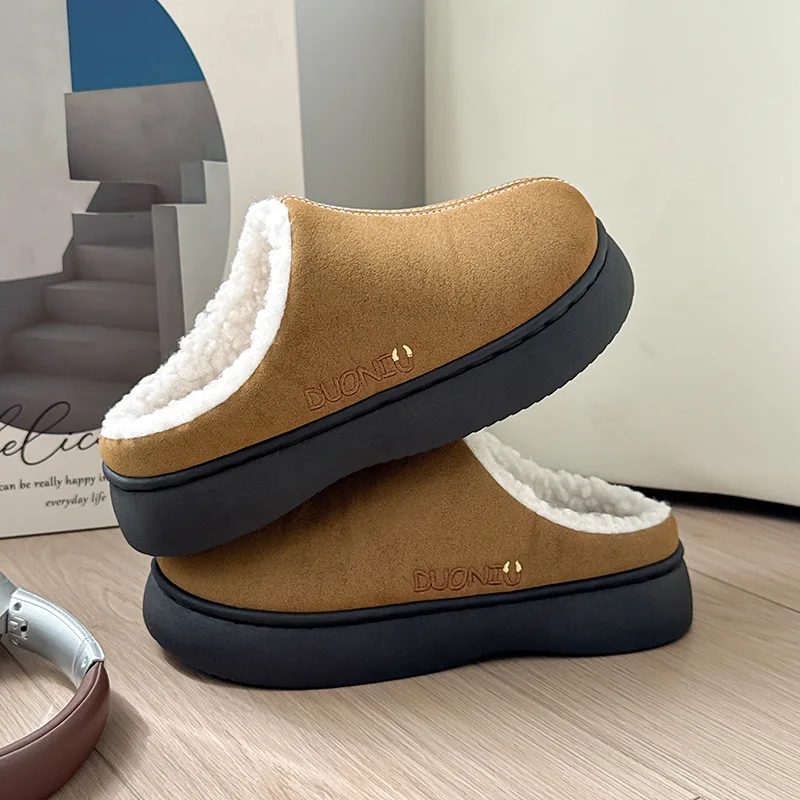 Winter Couple Closed Toe Slippers, Plush Fleece Lined Cloud Comfort, Non-Slip Durable Indoor Home Shoes