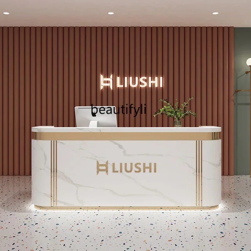 

zzqzz L178Beauty Salon Simple Modern Light Luxury Reception Desk Shop Small Hotel Front Desk Cashier Solid Wood