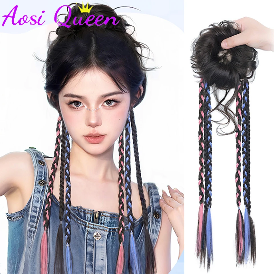 

AOSI Synthetic Boxing Braids Ponytail For Women Synthetic Twist Braid Rope Rubber Band Hair Accessories Heat Resistant False