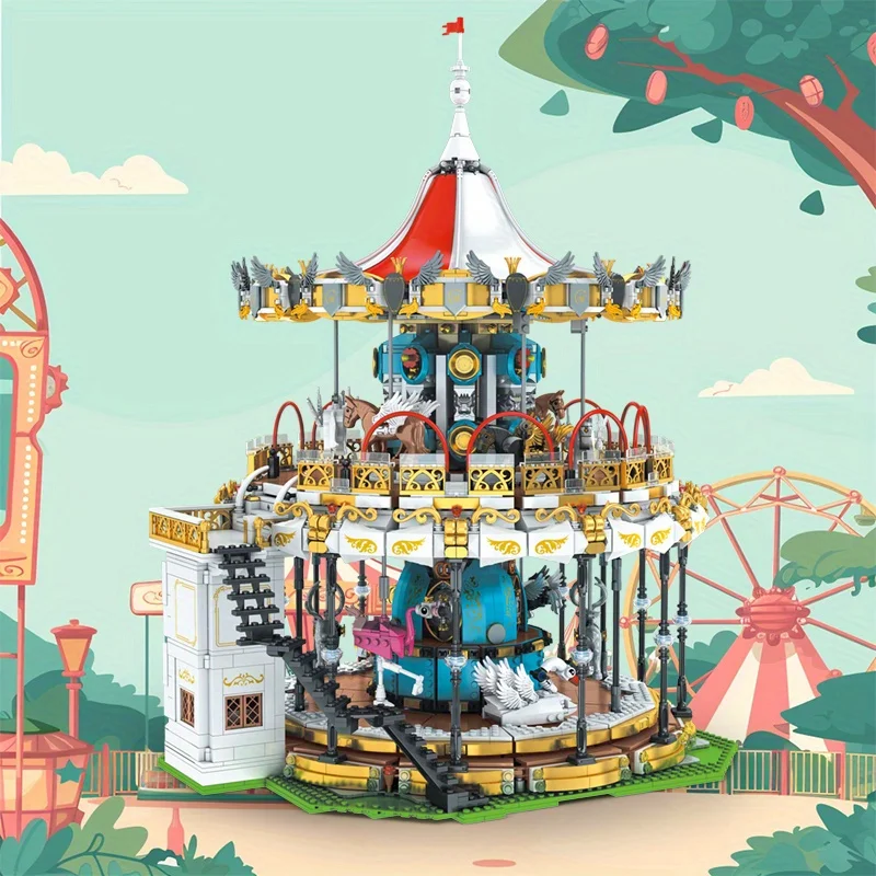 Creative static model of carousel, high-difficulty assembly model, puzzle toy, birthday gift