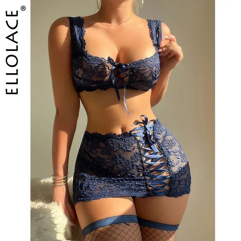 

Ellolace Lingeries Sexy Hot Sissy Attractive Chest Suspenders Ensemble Seductive Underwear See Through Lace Up Intimate Sexy