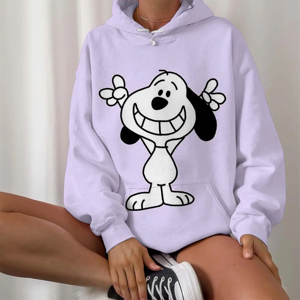 سنوبي كارتون أنيمي المرأة هوديي الربيع والخريف طبعة المرأة جولة الرقبة هوديي جديد عارضة زوجين ملابس رياضية أعلى