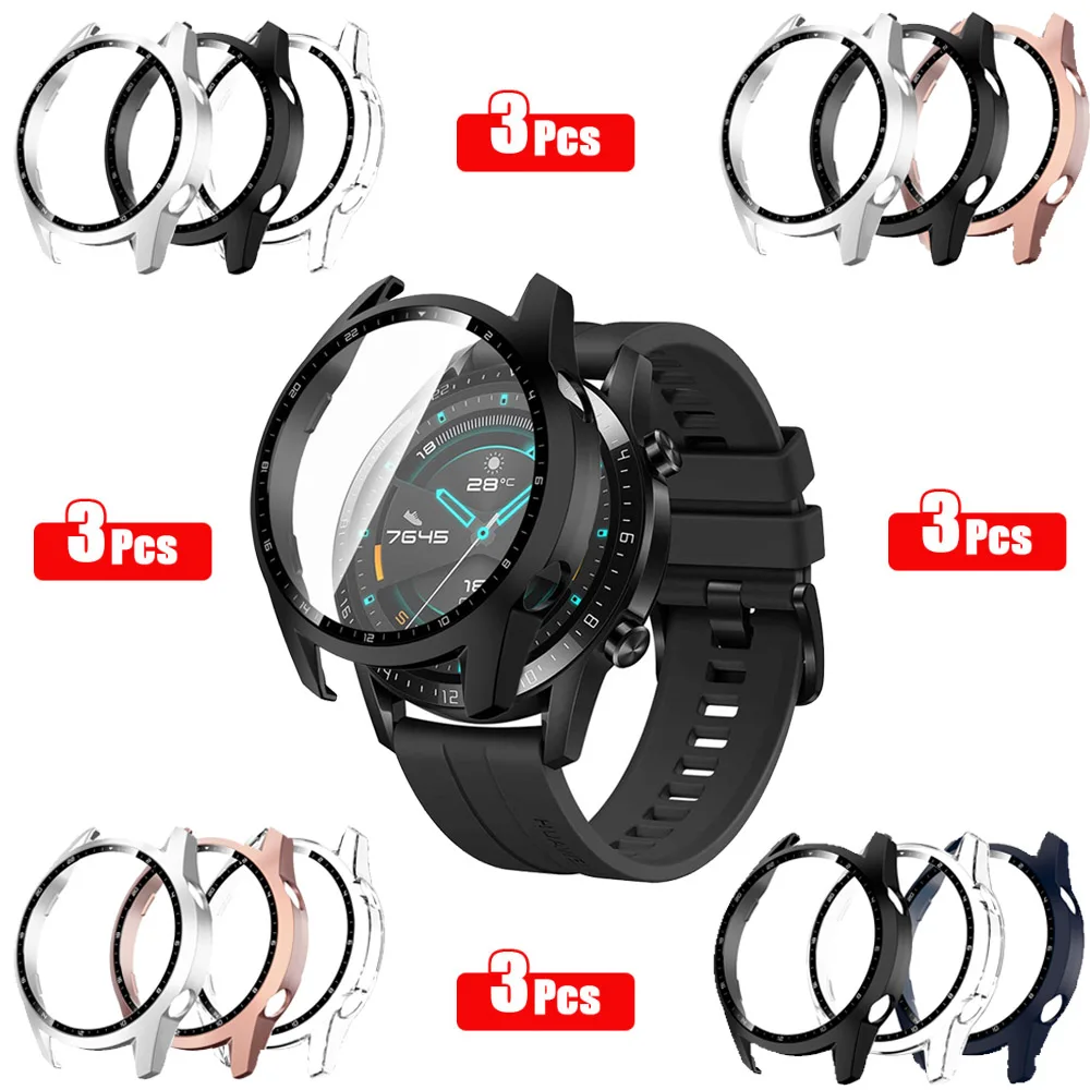 3pcs Tempered Glass Case For Huawei Watch GT2 46mm Cover Full Coverage Bumper Screen Protector For Huawei Watch GT 2 46mm Shell