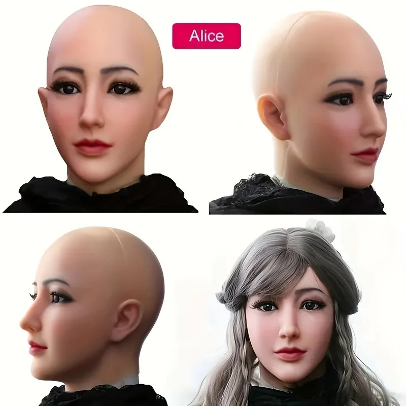 

Herpinker Crossdresser Face Realistic Silicone Head Cover Cosplay Halloween Cross-dressing Face Male to Female Full Head