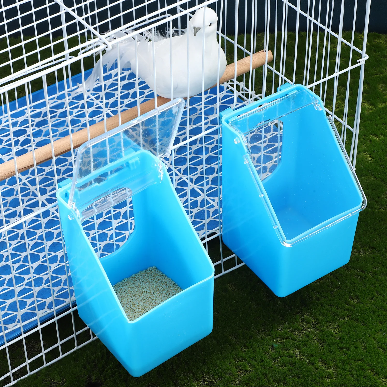 

4pcs Hanging Box Feeder Blue Plastic Bird Cage Accessories Pigeon Food Water Dispenser Large Capacity Easy Clean pigeon feeder