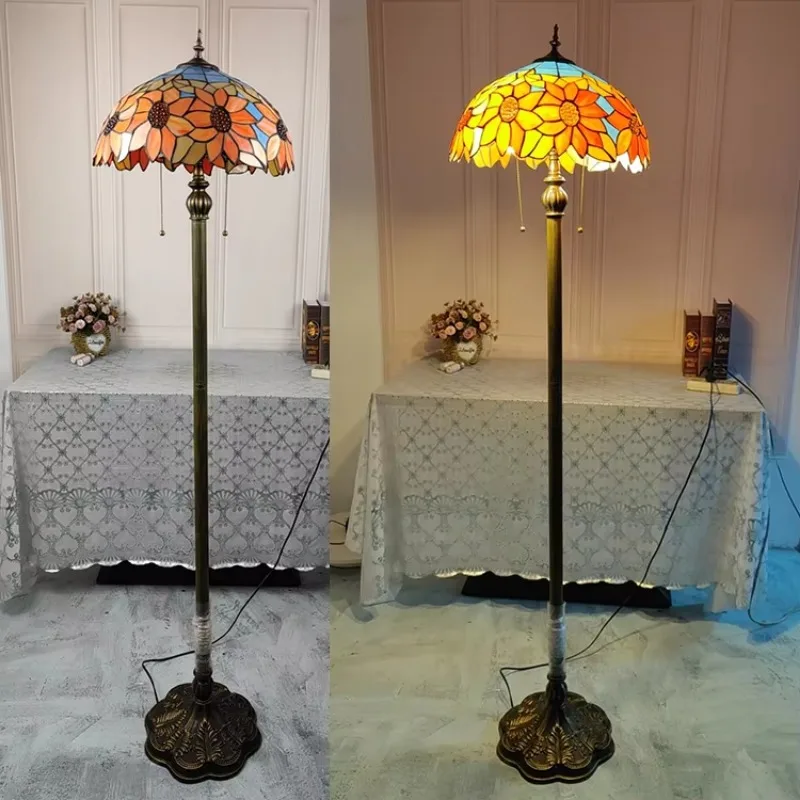 Floor lamp sunflower stained glass floor lamp retro art decoration