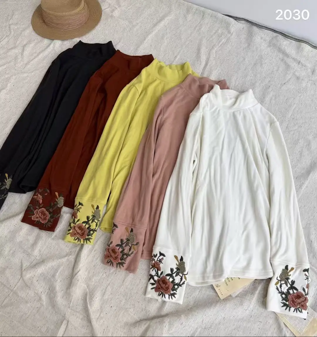 Japan Style Mori Kei Sweet Floral Embroidery Cotton T-Shirts Women Autumn Winter Turtleneck Long Sleeve Casual Backing Shirts