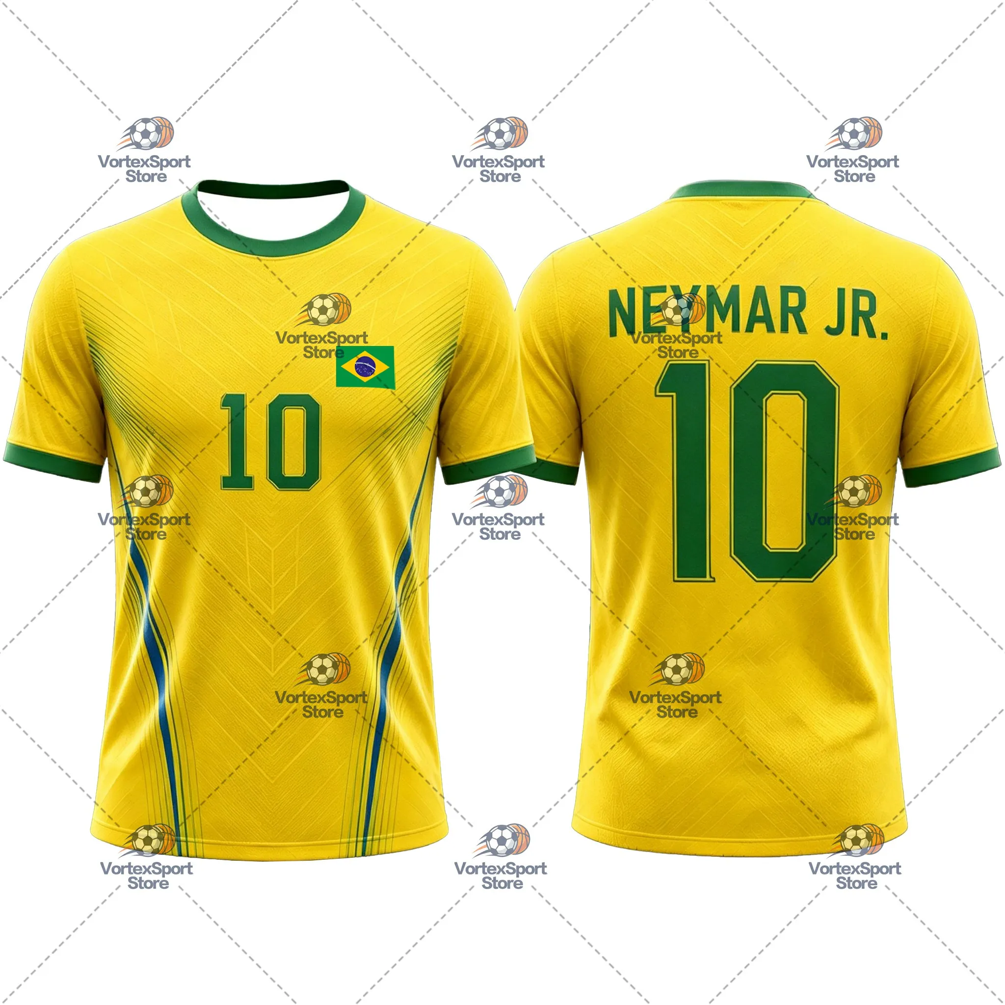 Explosions Brasilien Kinder Herren Neymar Nr. 10 Fußball Schnelltrocknendes T-Shirt Alle Größen Kurzarm Rundhals Fußballtrikot T-Shirts – Detail 15