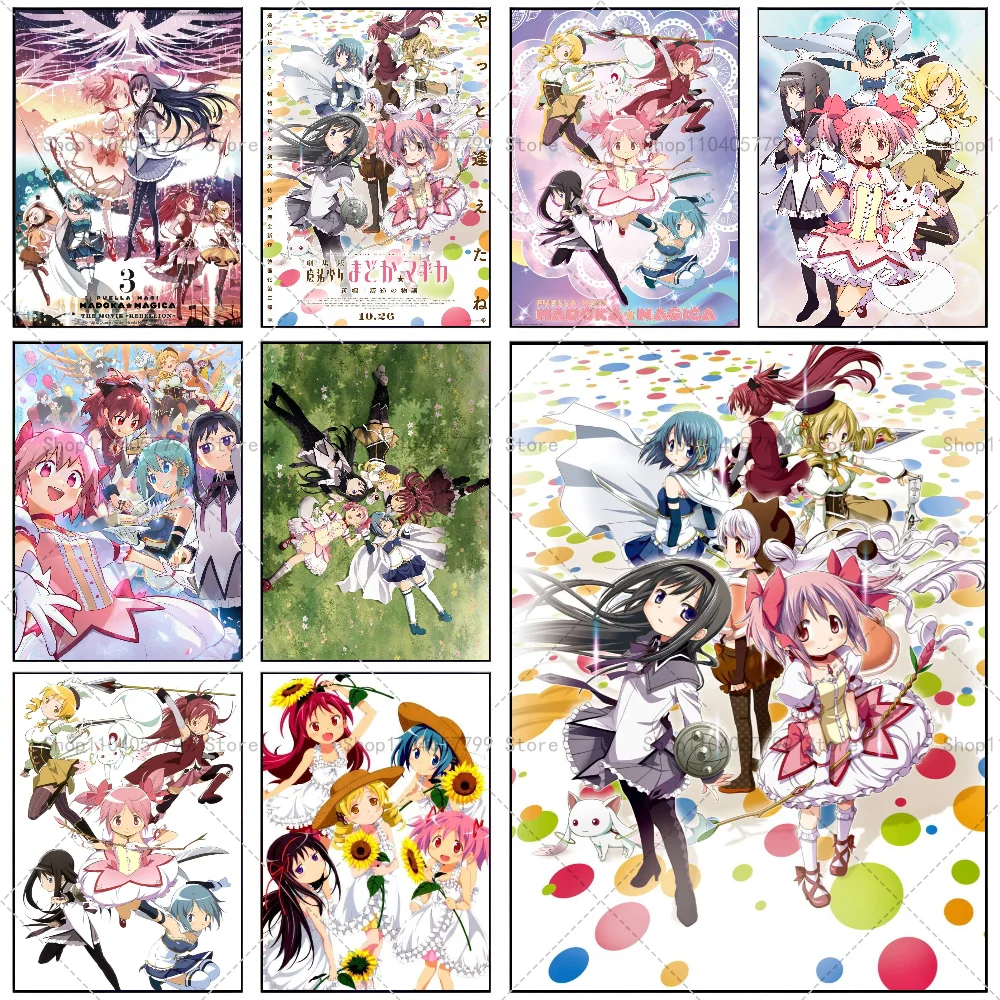 1PC Anime Puella Magi Madoka Magica Poster Self-adhesive Art Waterproof Paper Sticker Coffee House Bar Room Wall Decor