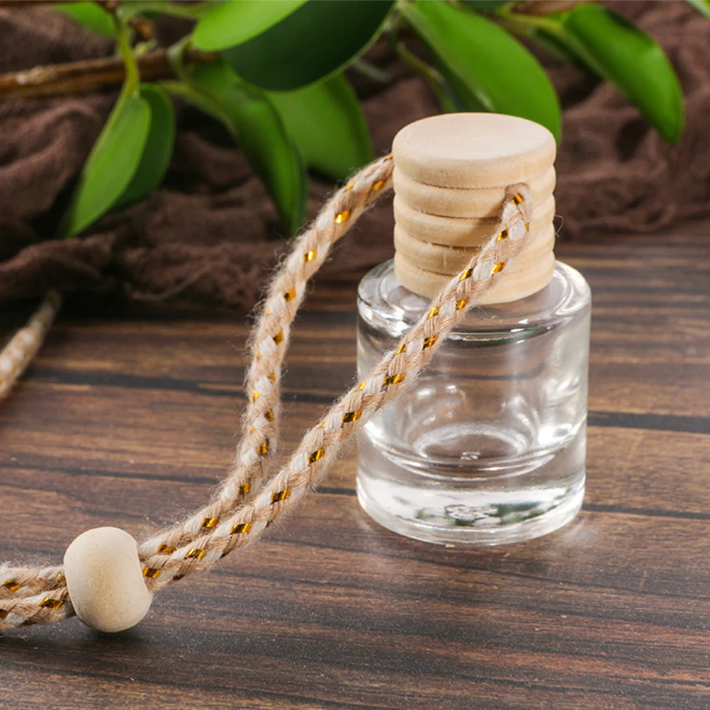 

12pcs Glass Perfume Bottle Mini Wood Cap Hanging Car Diffuser Empty Aromatherapy Essential Oil Supplies Compact Decorative