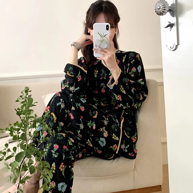 Summer Spring New Pajamas Set Women Elegant Chinese Style Home Clothes Long Sleeve Sleepwear Cotton Nightwear Lady Loungewear 4