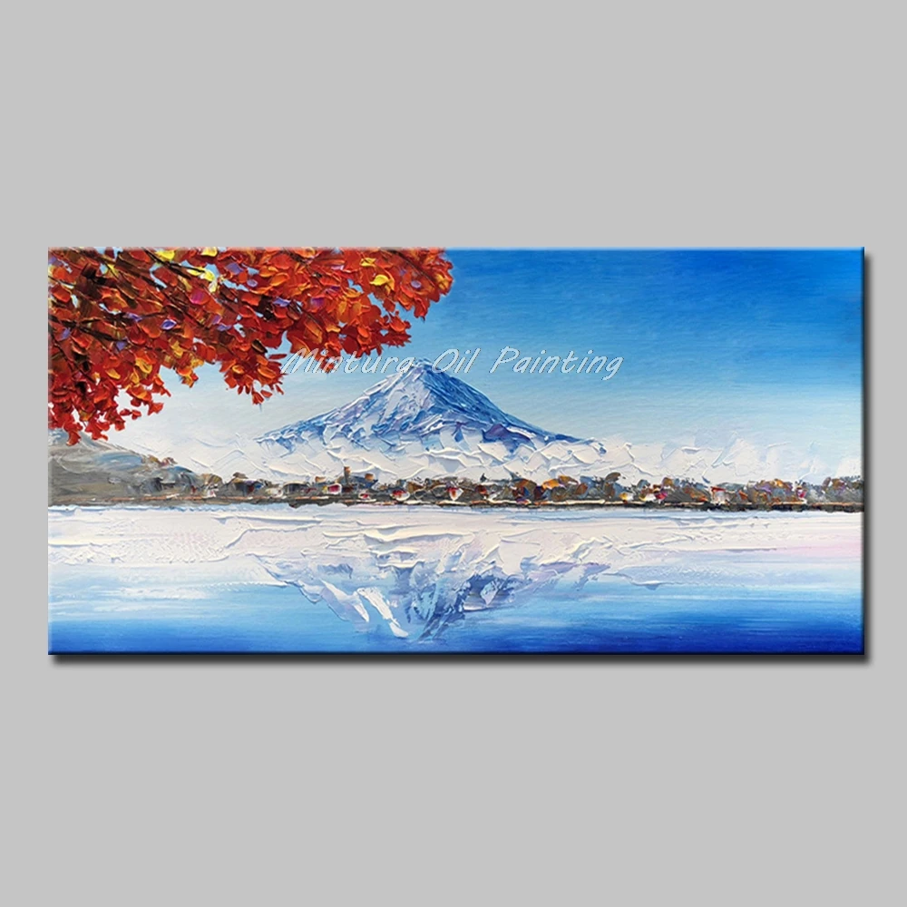 

Mintura Oil Painting Art Hand-Painted Acrylic Canva Landscape Picture Beautiful Mount Fuji Morden Home Decor Wall Art No Framed