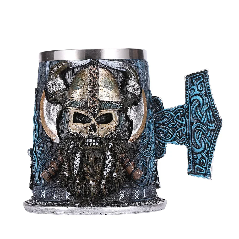 

Viking Resin Stainless Steel Beer Mug Pirate Stein Creative Tankard Skull Coffee Cup Tea Mug Tumbler Pub Bar Decor Drop Shipping