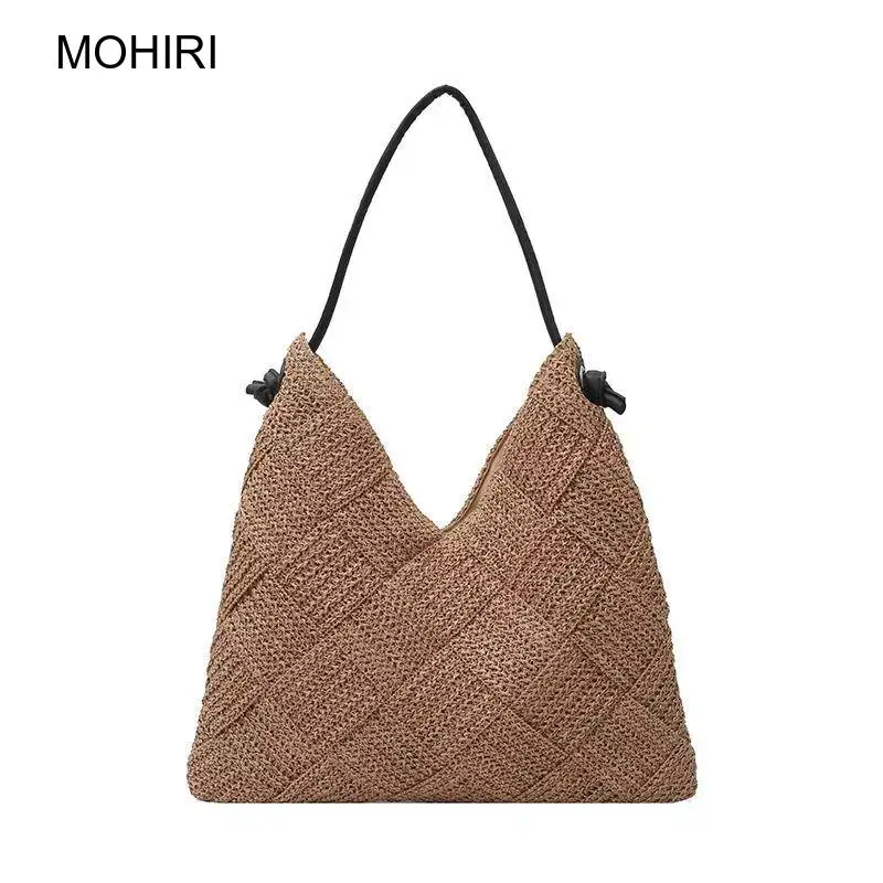 2026 Women Straw Woven Triangle Tote Bag Breathable Shoulder Bag for Seaside Vacation Beach