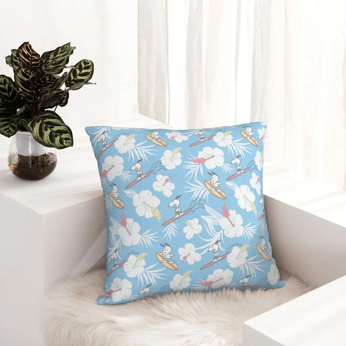 Cute Cartoon Snoopy Flower Pillowcase Soft Fabric Cushion Cover Gift Pillow Case Cover Home Square 18''