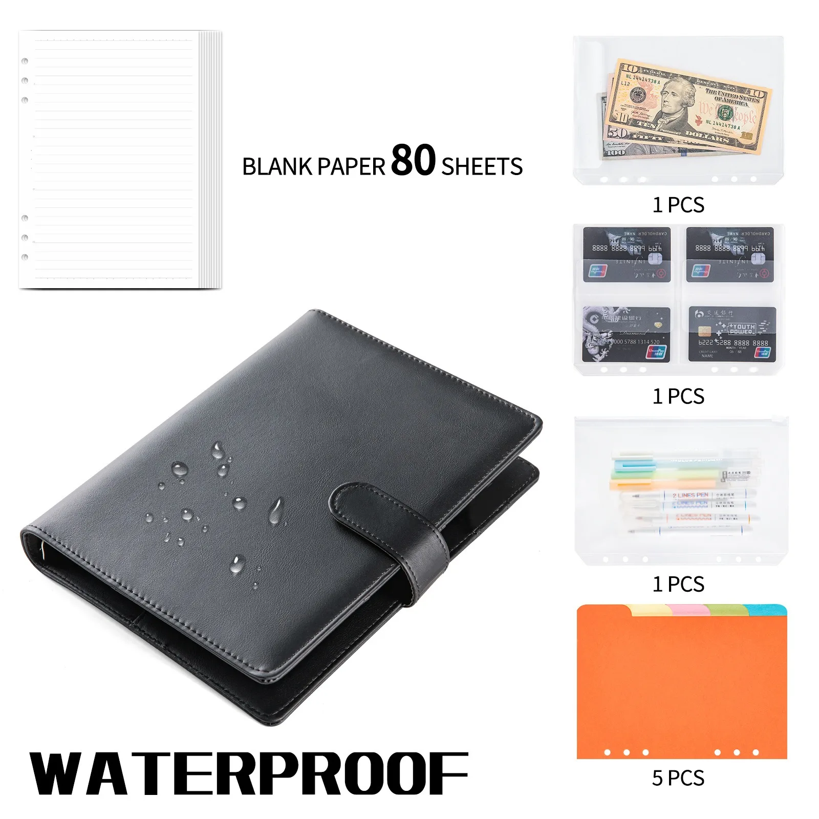 Reise-Notizbuch, A6, lose Blätter, Notizblock, Leder, magnetische Schnalle, Planer, Budget-Aufbewahrung, Banknoten, Foto, Postkarte, wasserdichter Planer