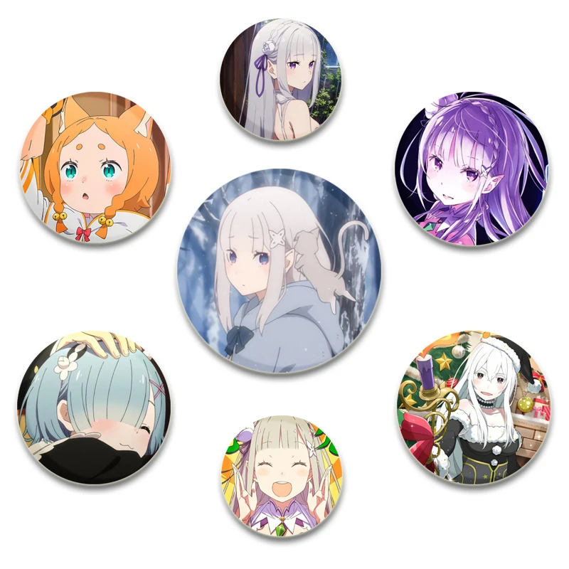 58/44/32mm Anime Re：ZERO Round Pins Cartoon Badge Role Play Handmade Tinplate Brooches for Backpack Clothes Decoration Gift