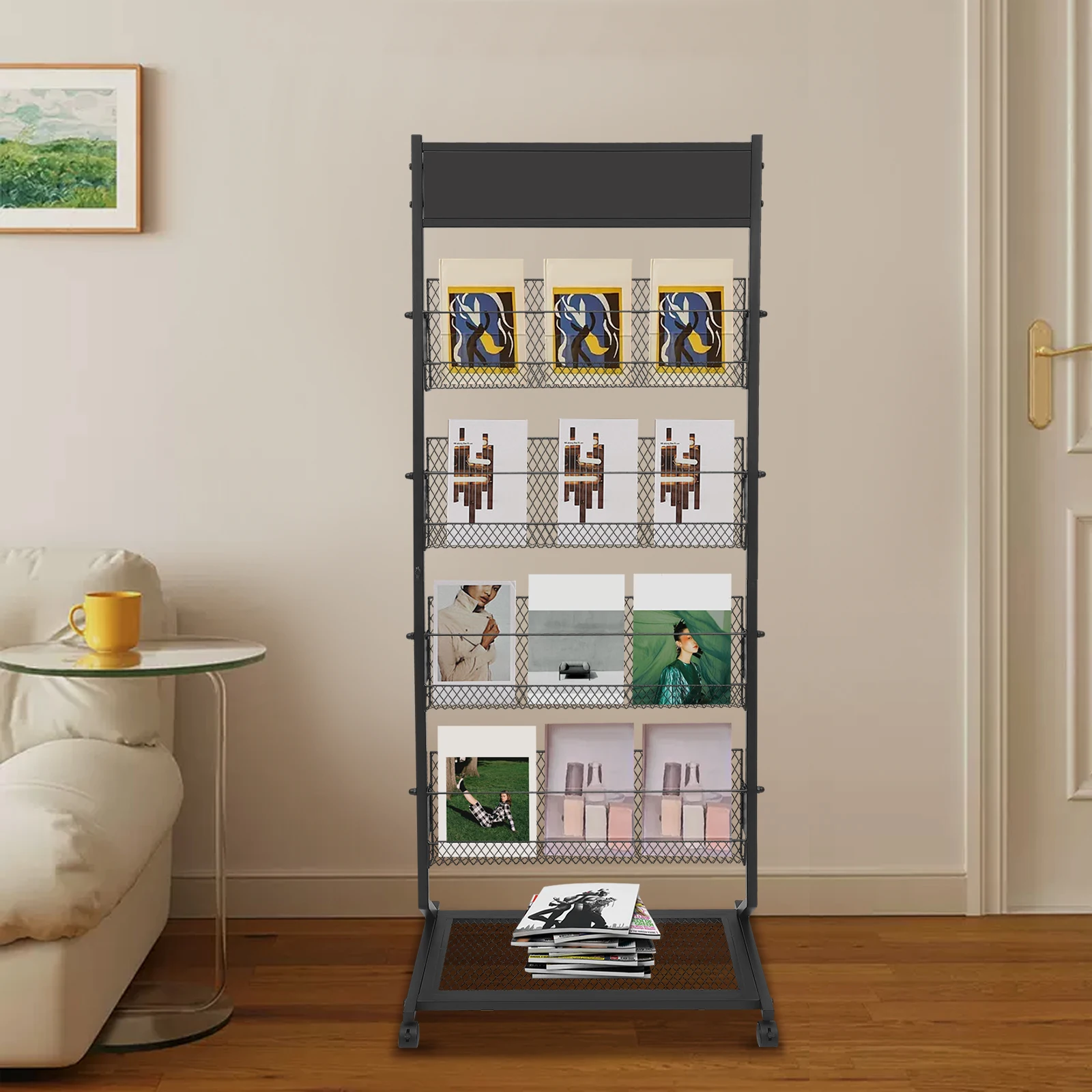 

Подставка для журналов, напольная стойка для журналов, подставка для брошюр с 4 колесами