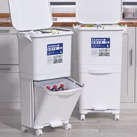 Convenient Garbage Bucket Sorted Waste Bin with Wheel Plastic Kitchen Trash Can Corner Recycle Bin Press Open Storage Bucket