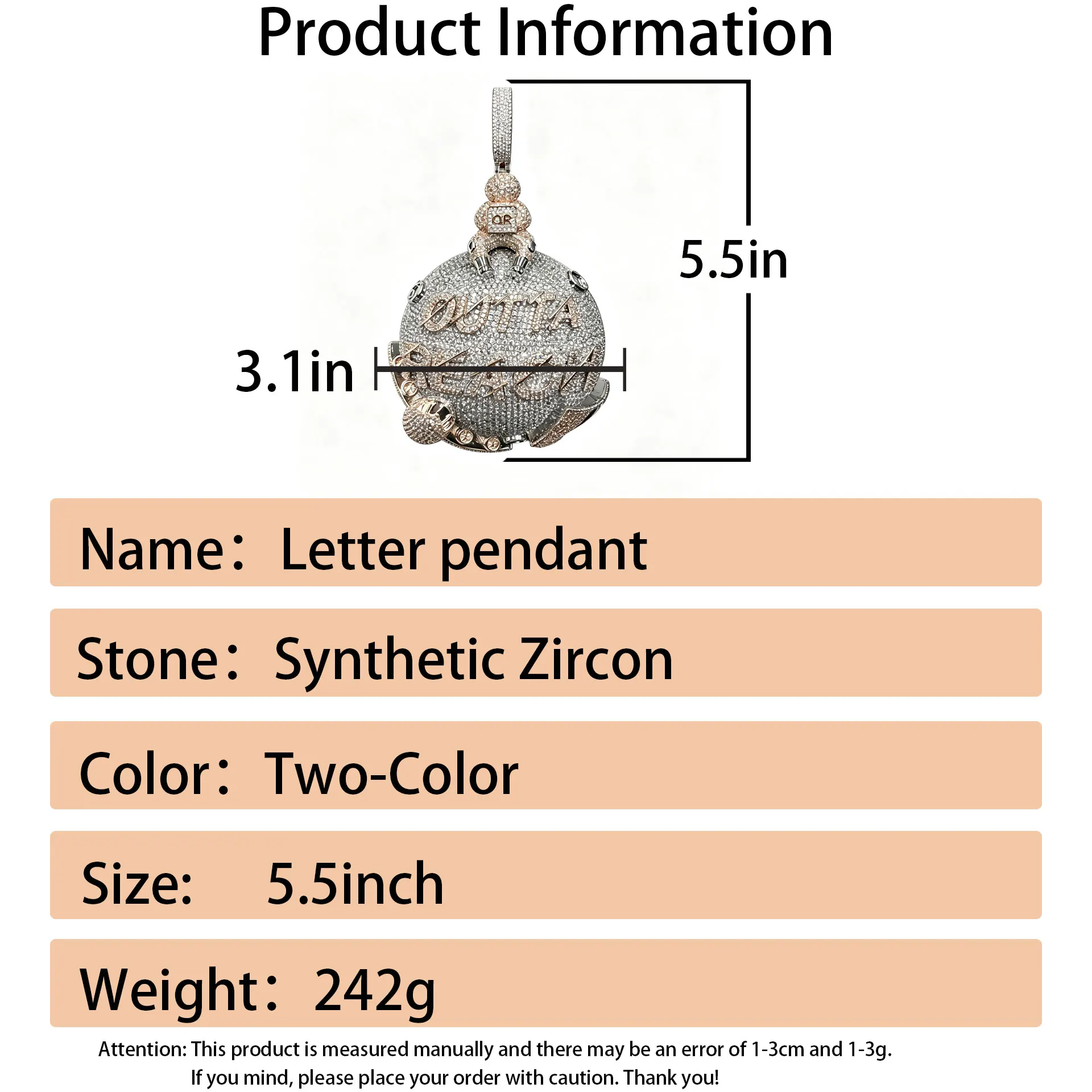 LYEE CYEE Hip Hop Personalized Name Engraved Street Head Wind Synthetic Zircon Pendant for Men and Women Can Be Paired with Cuban Chain Hip Hop Street Clothing Necklace, Suitable for Men's Jewelry
