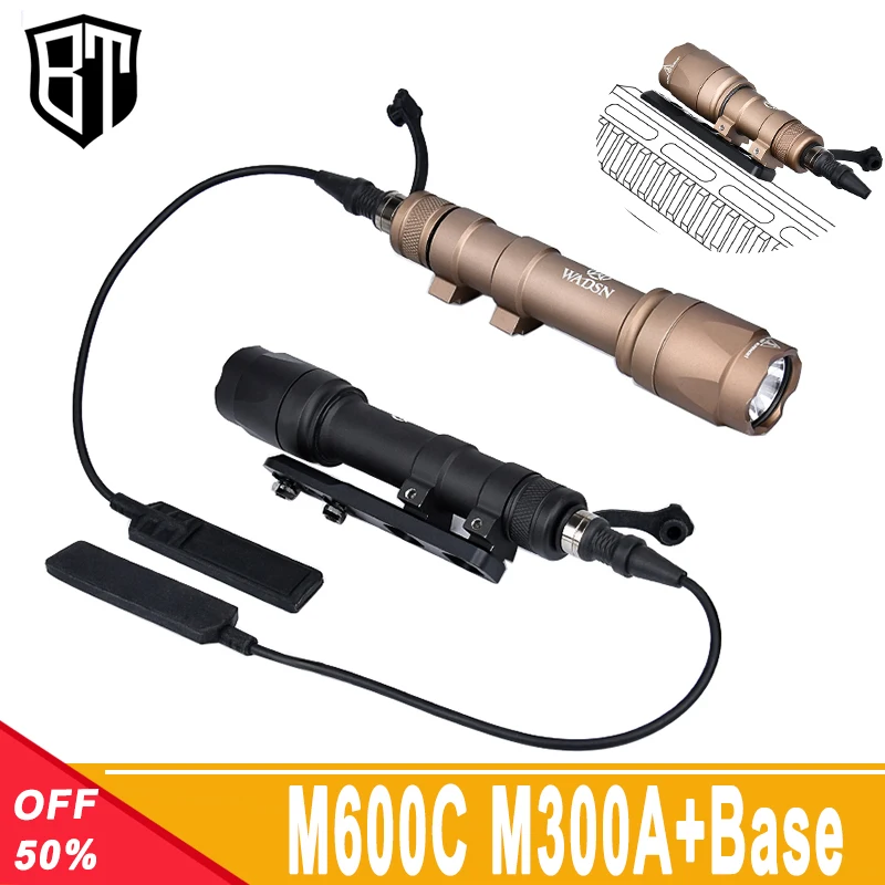 WADSN M600C M300A Flashlight  Tactical Scout Light Inline Offset Mount For Mlok Keymod Rail Airsoft Hunting Weapon Lights Base