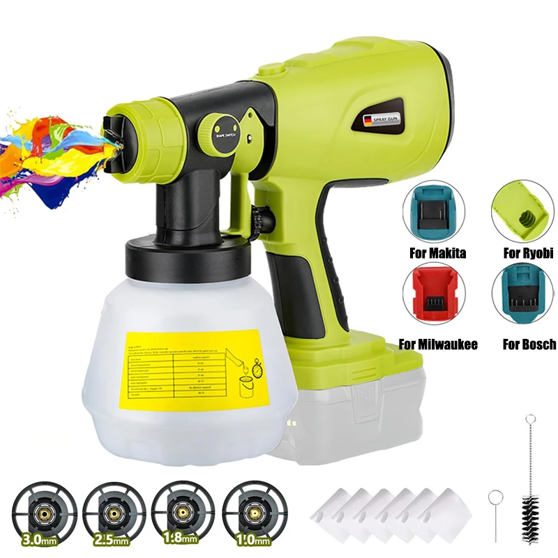 

Cordless Paint Spray Gun for Makita/Bosch/Milwaukee/RYOBI 18V Lithium Batteries Power Tool Accessory for Indoor and Outdoor Use