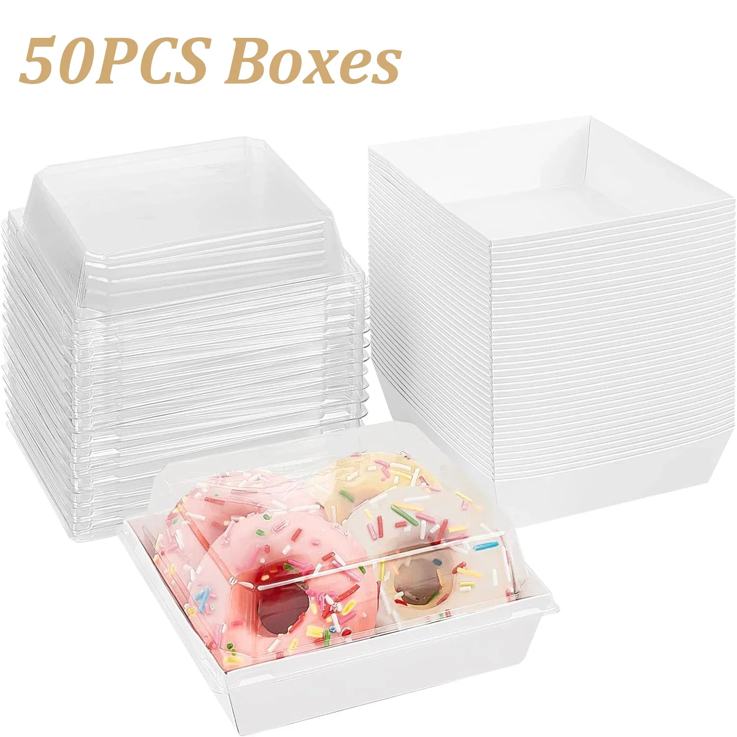 50PCS 4 Inches Square White Disposable Sandwich Boxes Dessert To Go Containers Paper Charcuterie Boxes with Clear Lids