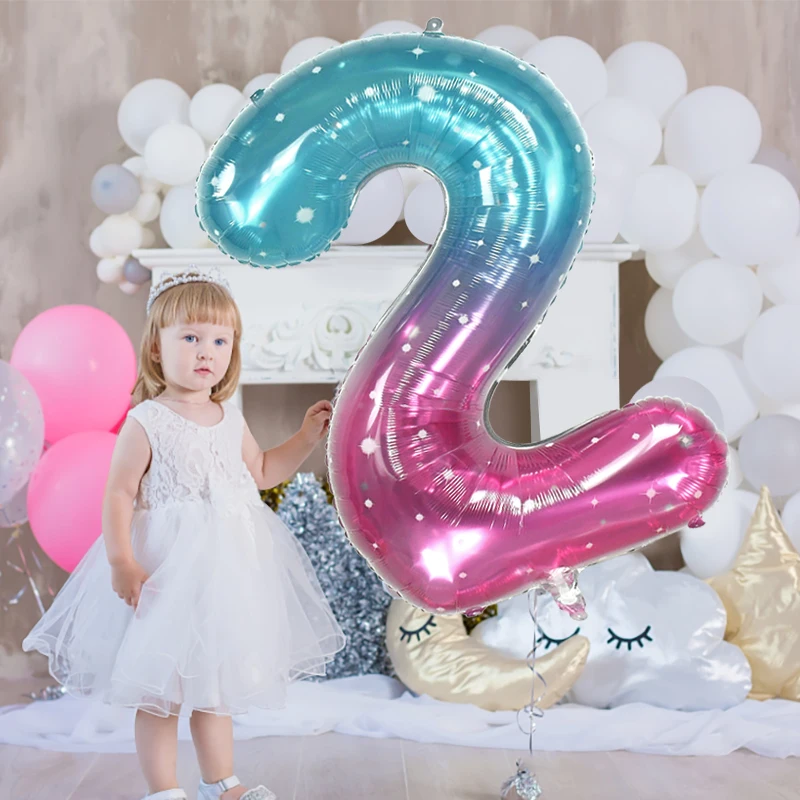 40inch Gradient Big Number Foil Balloons 0 1 2 3 4 5 6 7 8 9 Years Old Birthday Party Balloon Wedding Decoration Kids Favor Toys