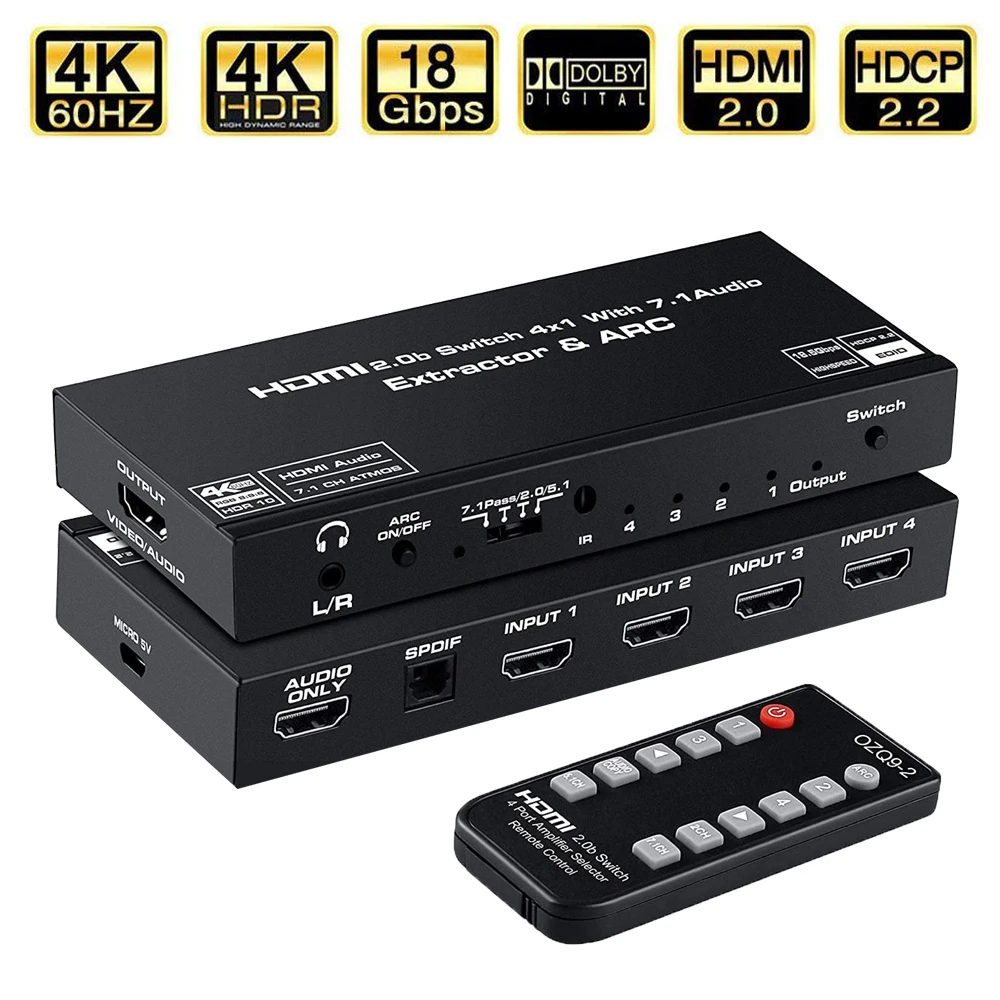 

Аудиоконвертер, 4K HDMI/RCA, SPDIF, HDMI, поддержка 4K/60 Гц, RGB 8:8:8, HDCP 2,2, 3,5 мм Jack Toslink
