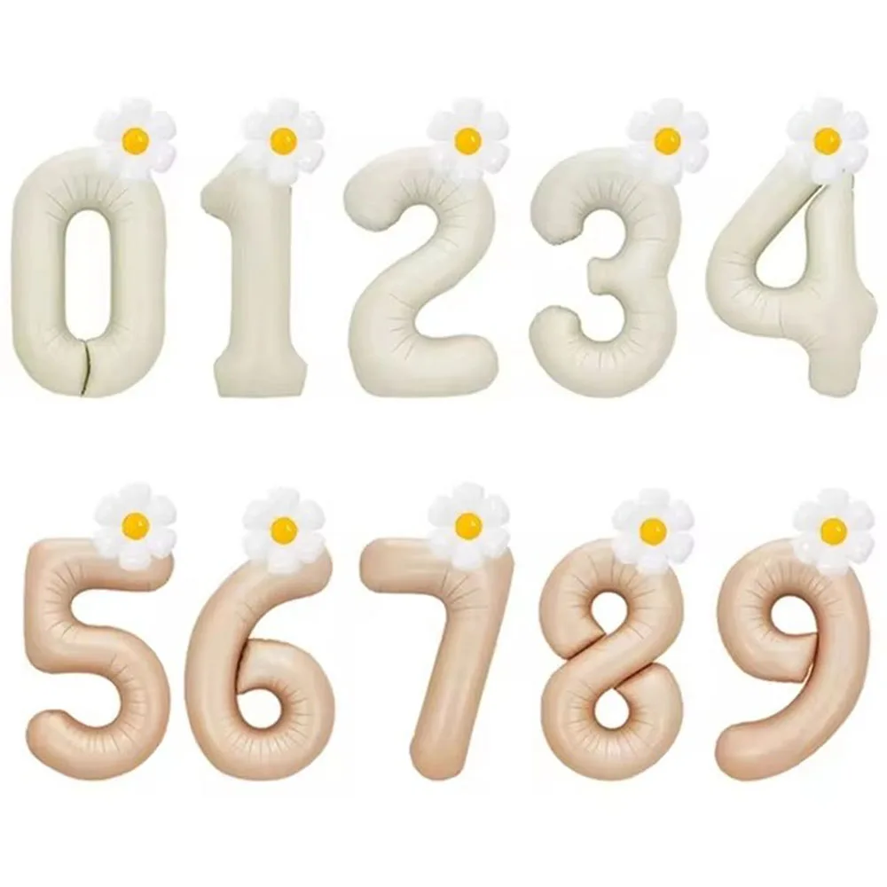 2szt Zestaw balonów foliowych Daisy Cream Caramel 40inch Number Balloon 0-9 Kids Birthday Party Decorations Baby Shower Air Globes