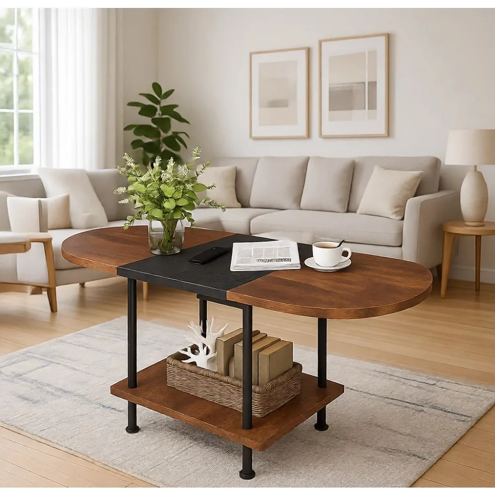

Modern Center Coffee Table with Storage Shelf Two Tone Brown for Living Room