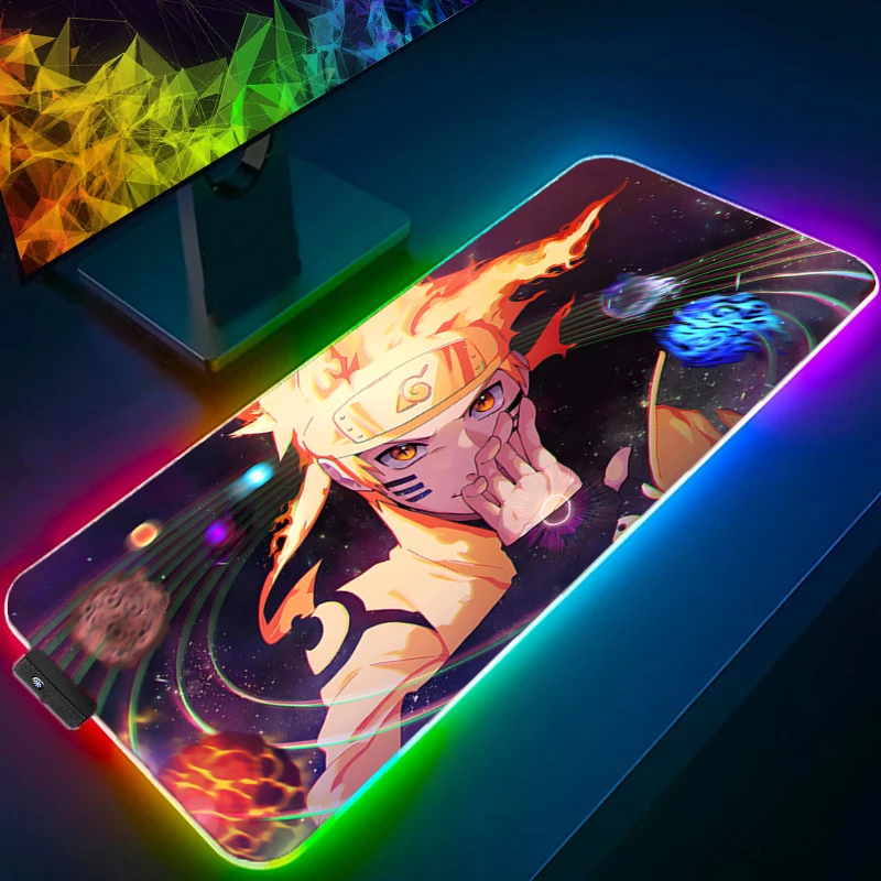 RGB Mouse Pad NARUTO Uzumaki Naruto Lockedge Backlight Gaming Accessories Computer Gamer Keyboard LED Mouse Mat Desk Mousepad